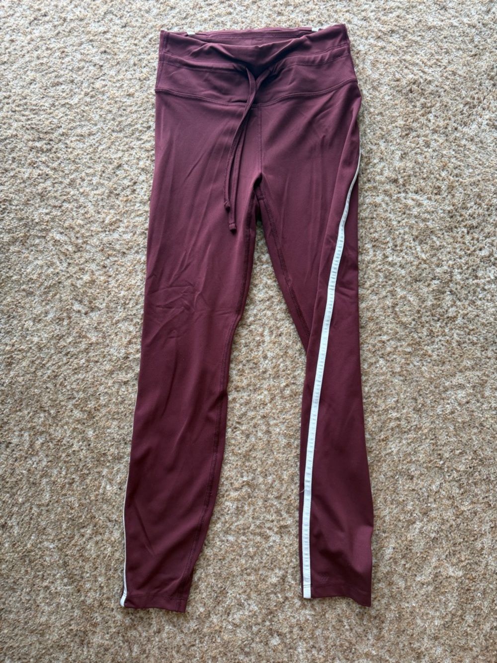 Women’s “All In Motion” Maroon Leggings with White Side Stripe